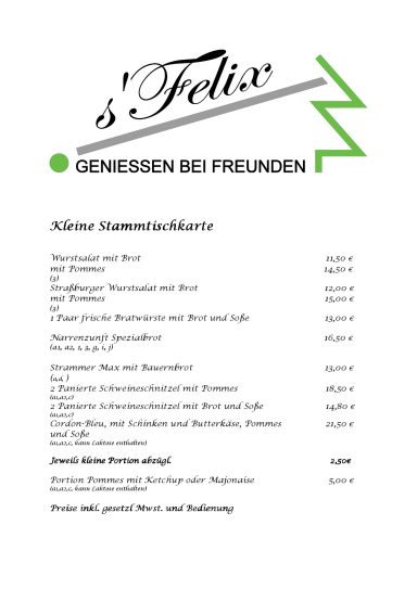 Donnerstagskarte Stammtisch